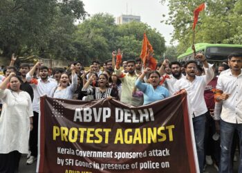 अभाविप केरल के प्रदेश मंत्री पर हमला, अभाविप ने राजधानी दिल्ली में किया प्रदर्शन