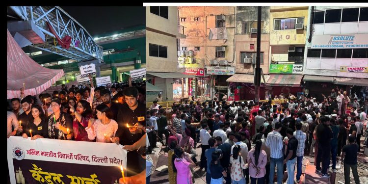 सत्य निकेतन हादसे में जान गंवाने वाले विद्यार्थियों को श्रद्धांजलि, अभाविप ने साउथ कैंपस में निकाला कैंडल मार्च